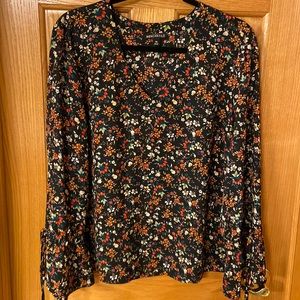 Black and floral long sleeve blouse